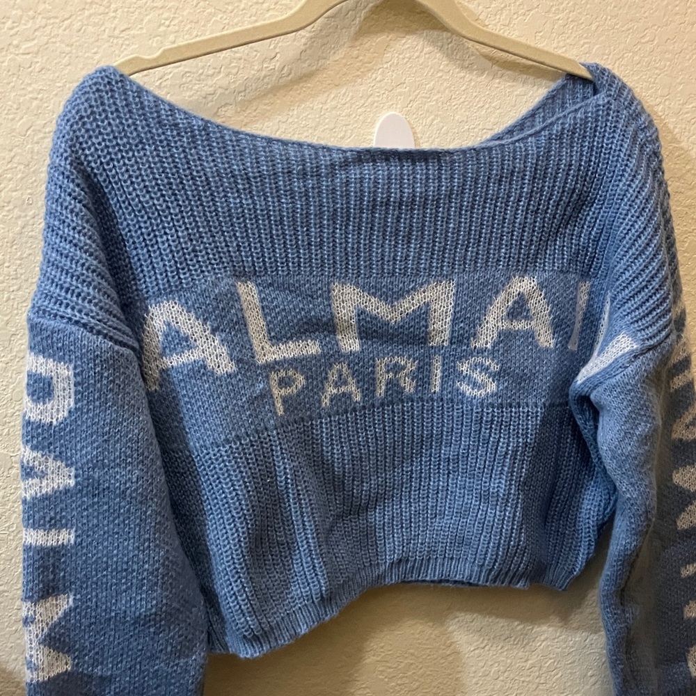 Balmain Off-Shoulder Blue Sweater